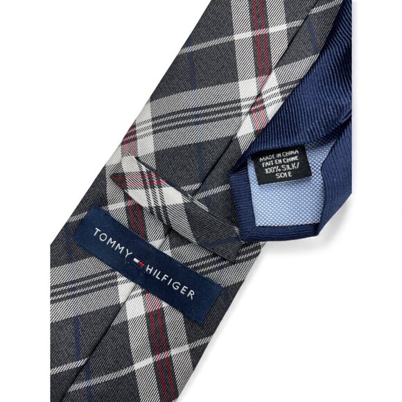 Tommy Hilfiger Silk Tie Plaid Black Red Gray Vintage 90's No Import Duty Fees - Picture 4 of 6